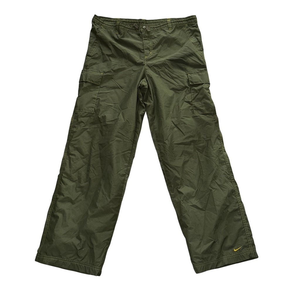 Vtg Y2K Nike Cargo Pants Womens M 8-10 Green Lined Nylon Hiking Baggy Wide Leg